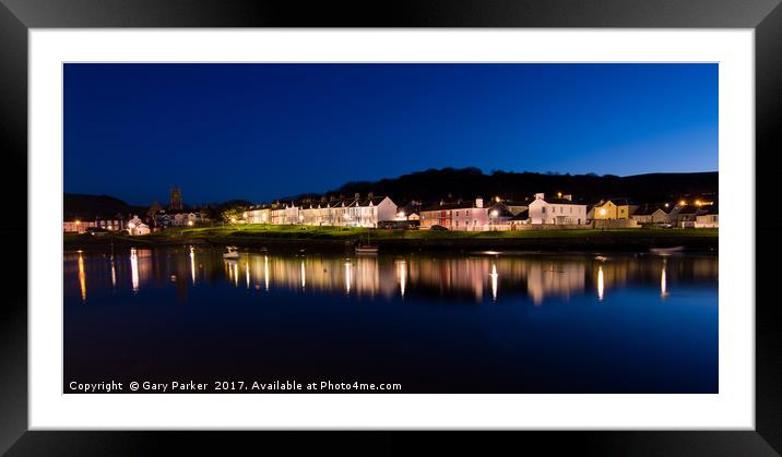 Aberaeron harbour, reflecting its lights at dusk Framed Mounted Print by Gary Parker