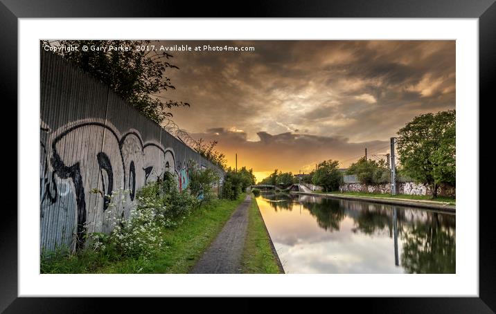 Urban, inner city canal, at sunset Framed Mounted Print by Gary Parker