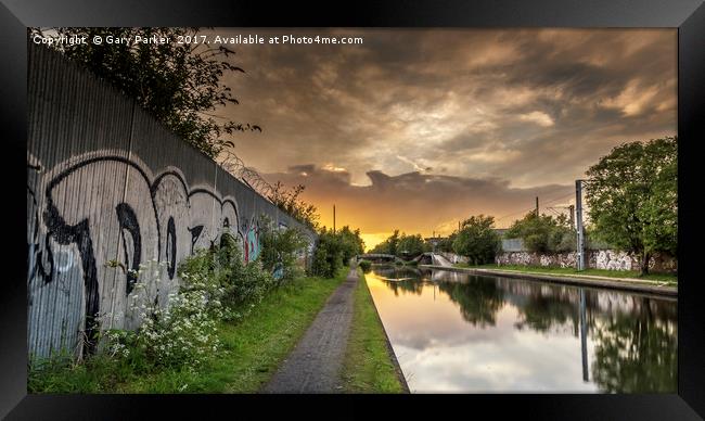 Urban, inner city canal, at sunset Framed Print by Gary Parker