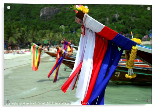 long tailed boat  Koh Phangan Thailand Acrylic by PhotoStock Israel