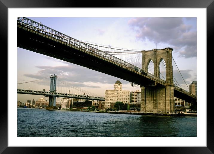 Brooklyn and Manhattan Bridges Framed Mounted Print by Luc Novovitch