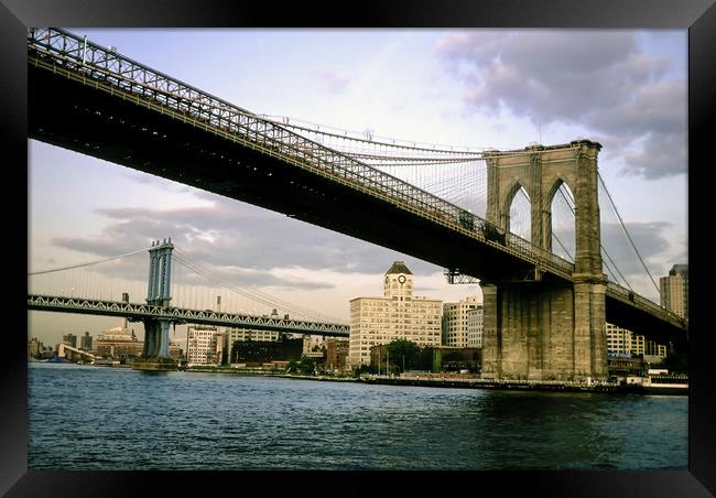 Brooklyn and Manhattan Bridges Framed Print by Luc Novovitch