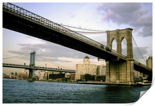 Brooklyn and Manhattan Bridges Print by Luc Novovitch