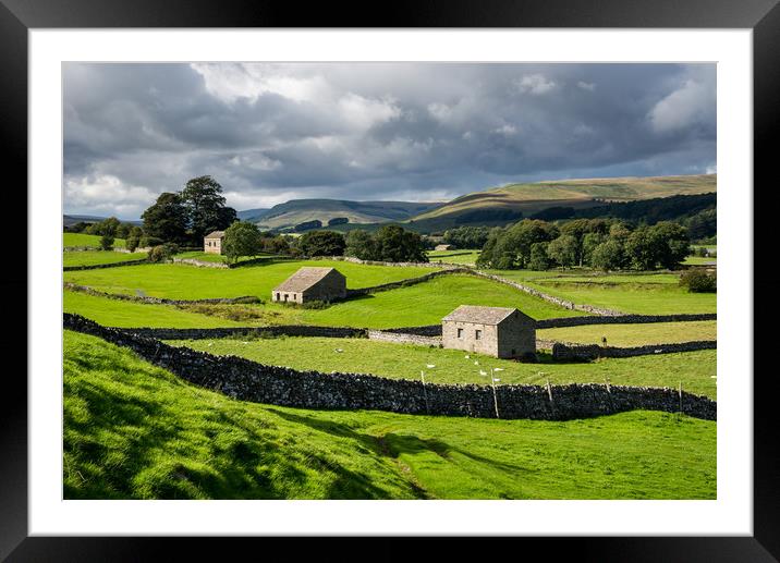 Old stone barns in the Yorkshire Dales Framed Mounted Print by Andrew Kearton