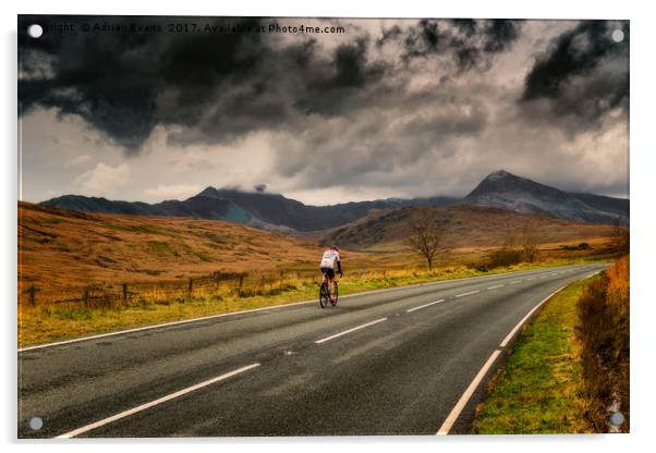 Cyclist Snowdonia Winter  Acrylic by Adrian Evans