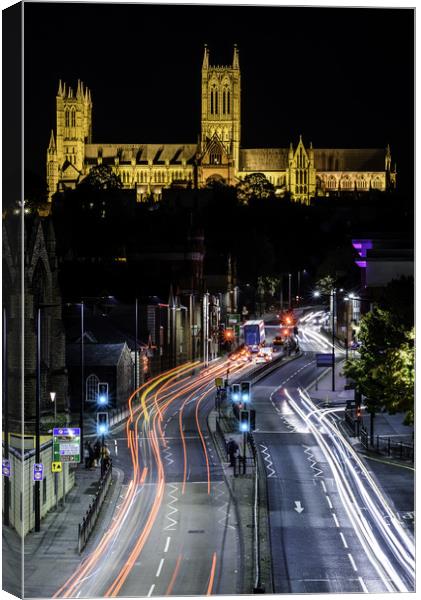 Lincoln Cathedral Traffic Trail Canvas Print by John Lawrence