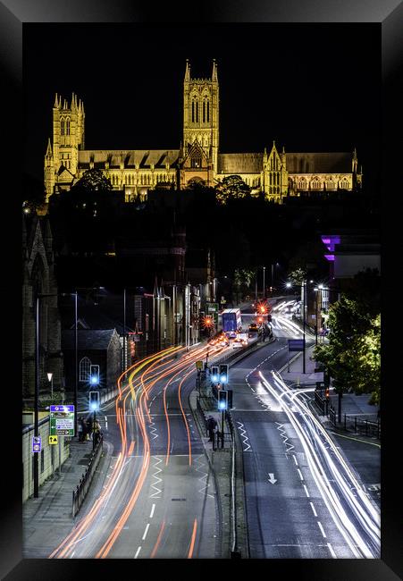 Lincoln Cathedral Traffic Trail Framed Print by John Lawrence