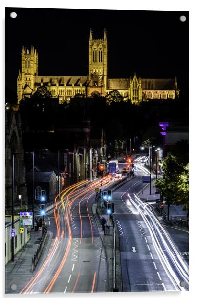 Lincoln Cathedral Traffic Trail Acrylic by John Lawrence