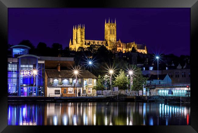 Lincoln Cathedral Cityscape Framed Print by John Lawrence