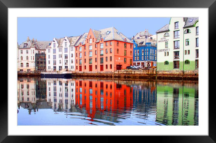 Vibrant Alesund Waterfront Framed Mounted Print by Hazel Wright