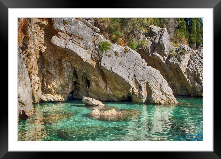 Corfu Sea Caves Framed Mounted Print by Phil Clements