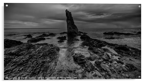 Sea Stack and rocks at Cullen, Moray (panoramic, m Acrylic by Derek Daniel