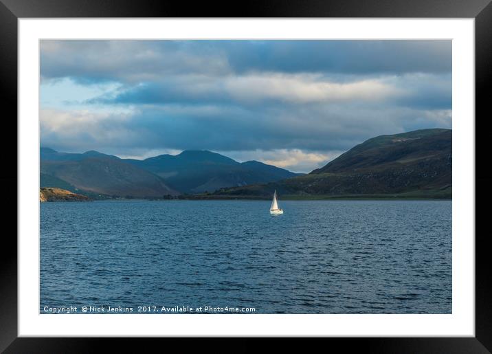 White Yacht on Inner Loch Broom Scotland Framed Mounted Print by Nick Jenkins