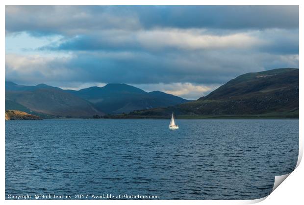 White Yacht on Inner Loch Broom Scotland Print by Nick Jenkins