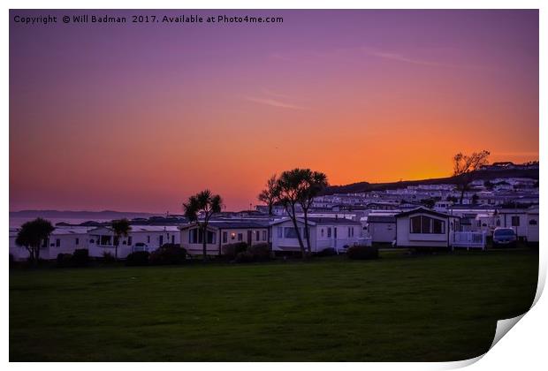 Sunset over Devon Cliffs Holiday Park Exmouth Print by Will Badman