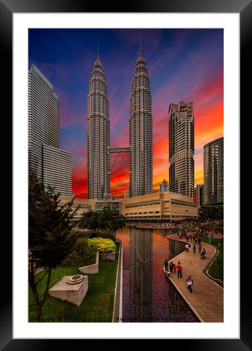 Petronas Towers Sunset Kuala Lumpur Framed Mounted Print by Adrian Evans