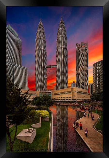Petronas Towers Sunset Kuala Lumpur Framed Print by Adrian Evans