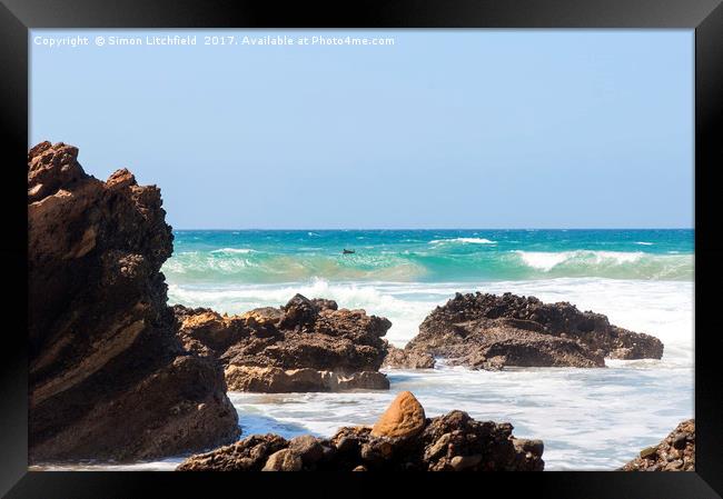 Fuerteventura Playa de Garcey - site of the shipwr Framed Print by Simon Litchfield