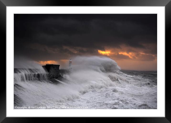 Storm Brian at Sunrise, Porthcawl Framed Mounted Print by Neil Holman