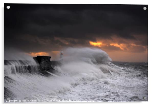 Storm Brian at Sunrise, Porthcawl Acrylic by Neil Holman