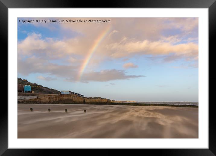 Rainbow over windblown sand on Frinton Beach Framed Mounted Print by Gary Eason