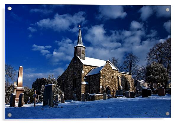 Winter church Acrylic by Roy Scrivener