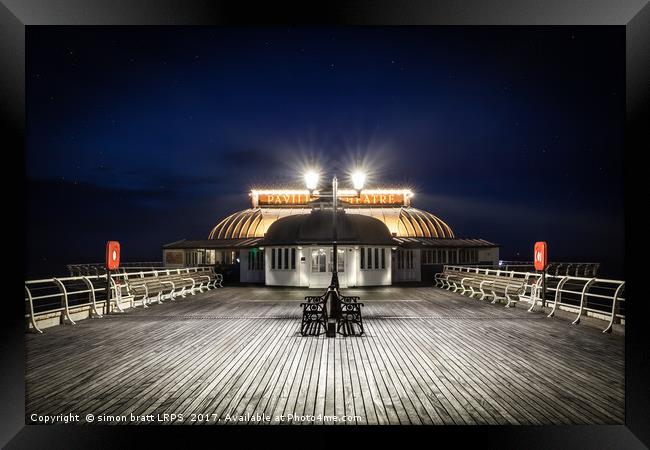 Cromer pier pavilion at night in Norfolk Framed Print by Simon Bratt LRPS