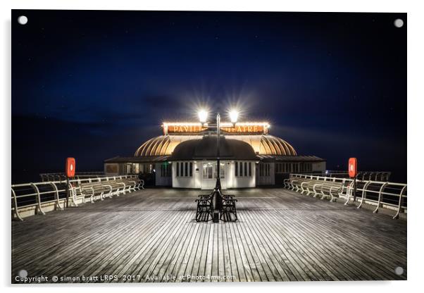 Cromer pier pavilion at night in Norfolk Acrylic by Simon Bratt LRPS