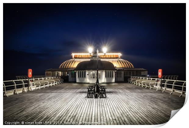 Cromer pier pavilion at night in Norfolk Print by Simon Bratt LRPS