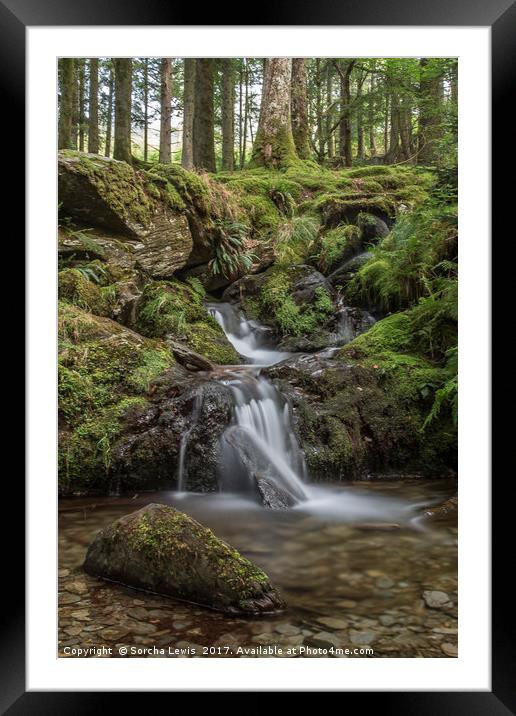 Upland Woodland Stream and waterfall, Elan Valley Framed Mounted Print by Sorcha Lewis