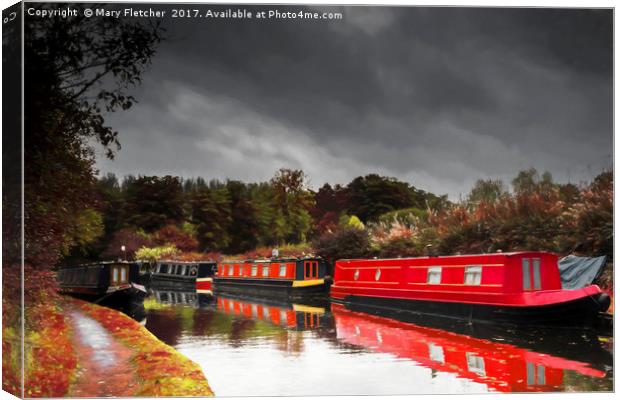  Canal Boats inAutumn Canvas Print by Mary Fletcher
