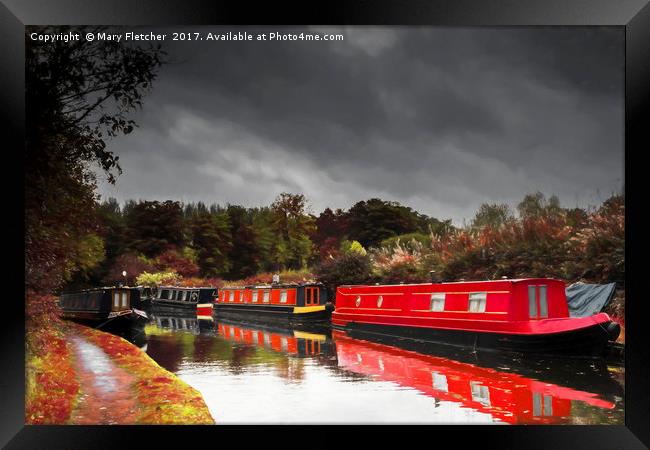  Canal Boats inAutumn Framed Print by Mary Fletcher