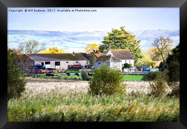 A farm with the Mendip Hills in the background Framed Print by Will Badman