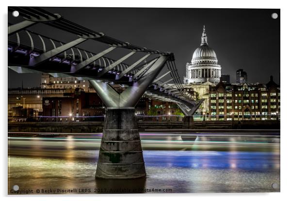 Millennium Bridge and St Paul’s  Acrylic by Becky Piscitelli