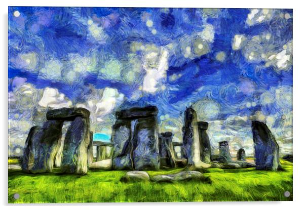 Stonehenge Vincent Van Gogh Acrylic by David Pyatt