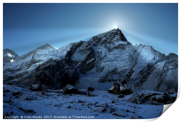 Mount Everest Sunsrise Print by Colin Woods