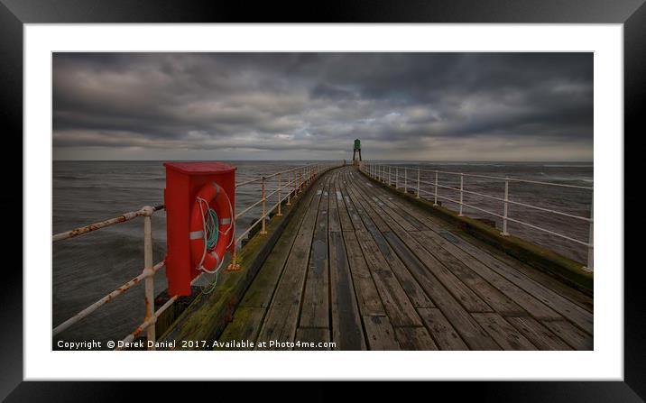 Whitby Pier, Whitby Harbour, West Yorkshire (panor Framed Mounted Print by Derek Daniel