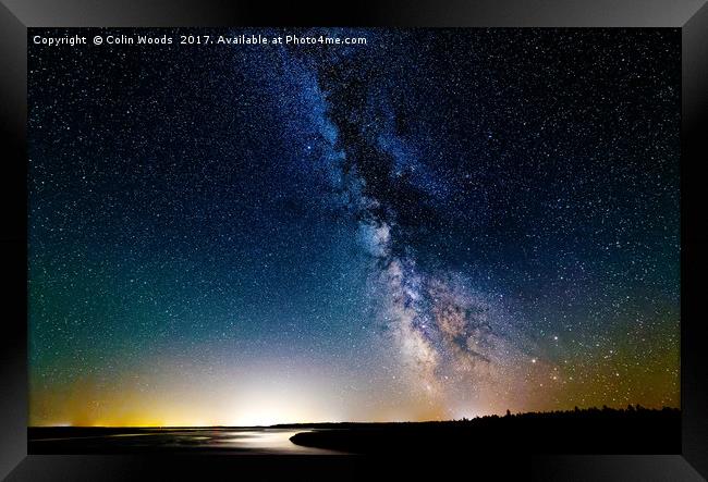 Milky Way over Kellys Beach, New Brunswick, Canada Framed Print by Colin Woods