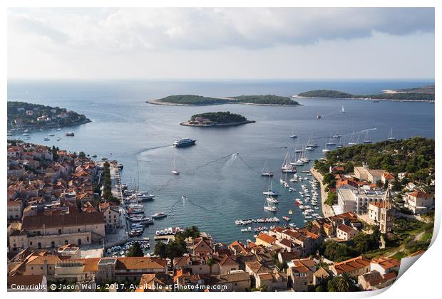 Yacht-dotted inlet of Hvar old town Print by Jason Wells