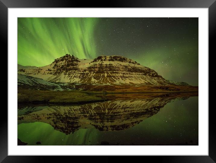 Northern lights near Grundafjordur, Iceland Framed Mounted Print by nigel allison