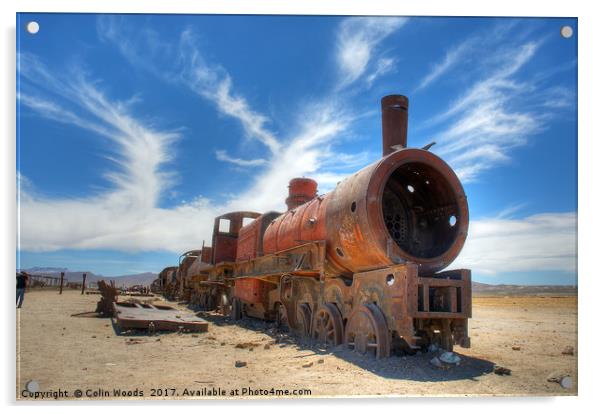 The train graveyard at Uyuni, Bolivia Acrylic by Colin Woods