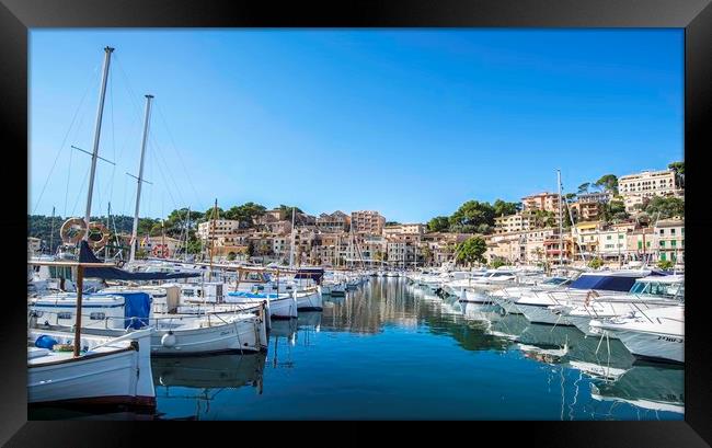 Small boats, Port de Soller, Mallorca Framed Print by Perry Johnson