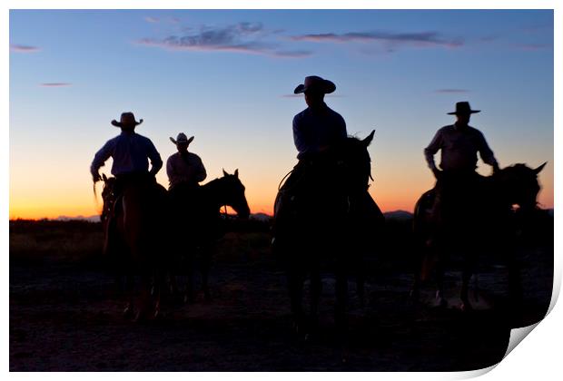 Cowboys at sunrise Print by Luc Novovitch