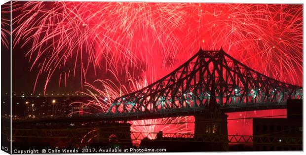 Fireworks and the Jacques Cartier Bridge, Montreal Canvas Print by Colin Woods