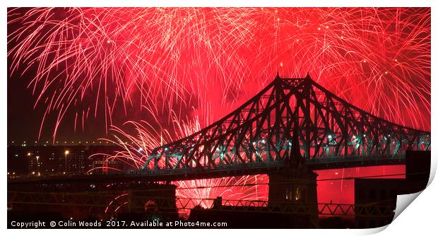 Fireworks and the Jacques Cartier Bridge, Montreal Print by Colin Woods