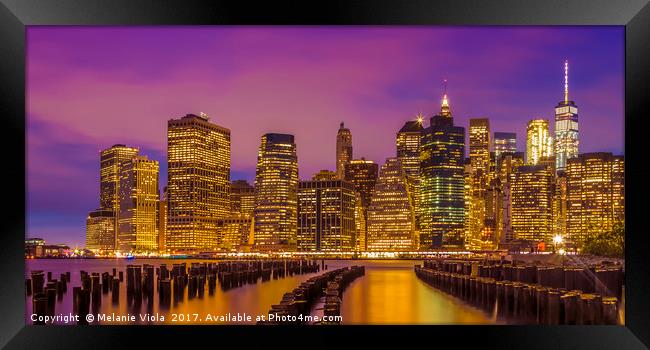 MANHATTAN SKYLINE Bright Sunset | Panoramic Framed Print by Melanie Viola
