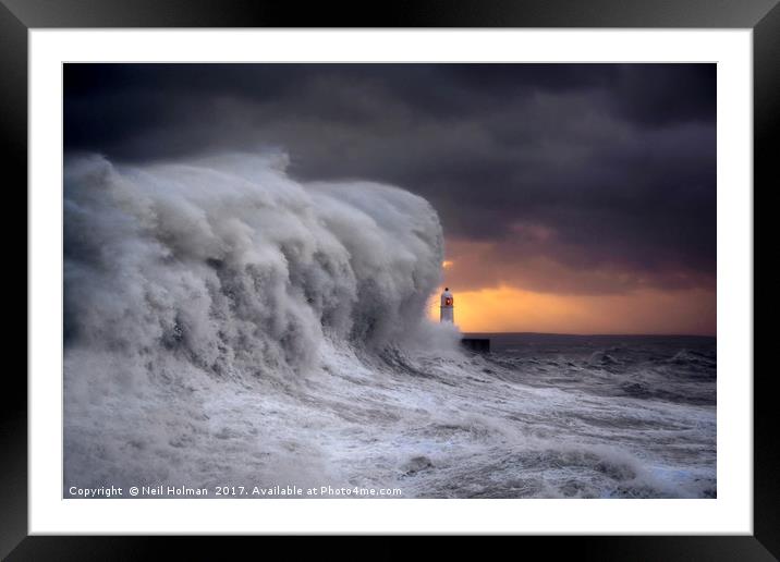Storm Brian at Sunrise, Porthcawl Framed Mounted Print by Neil Holman