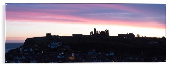 Sunrise behind Whitby famous for Dracula Stories Acrylic by Janet Mann