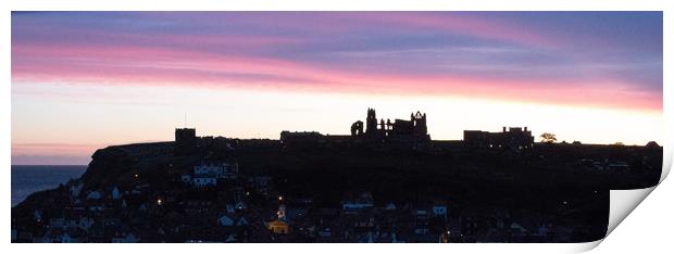 Sunrise behind Whitby famous for Dracula Stories Print by Janet Mann