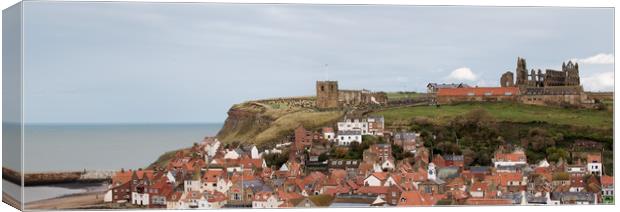 Whitby town viewed from harbour Canvas Print by Janet Mann
